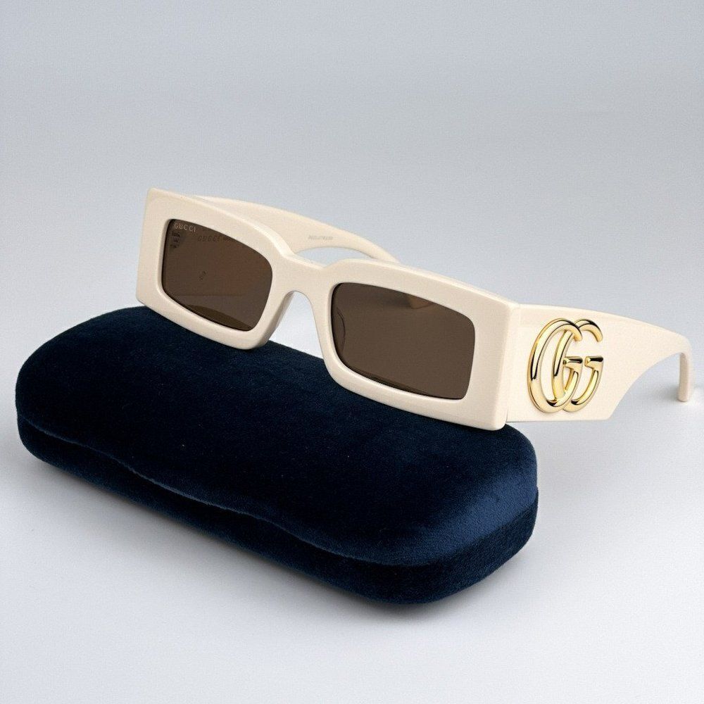 NEW Gucci GG1425S 004 Ivory Brown Rectangle Unisex Sunglasses GG 1425S